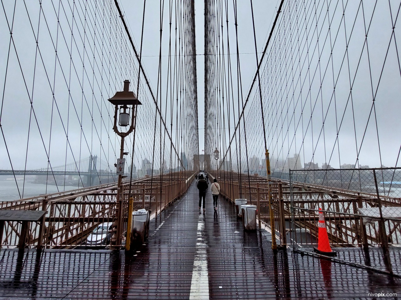 Brooklyn Bridge in rain