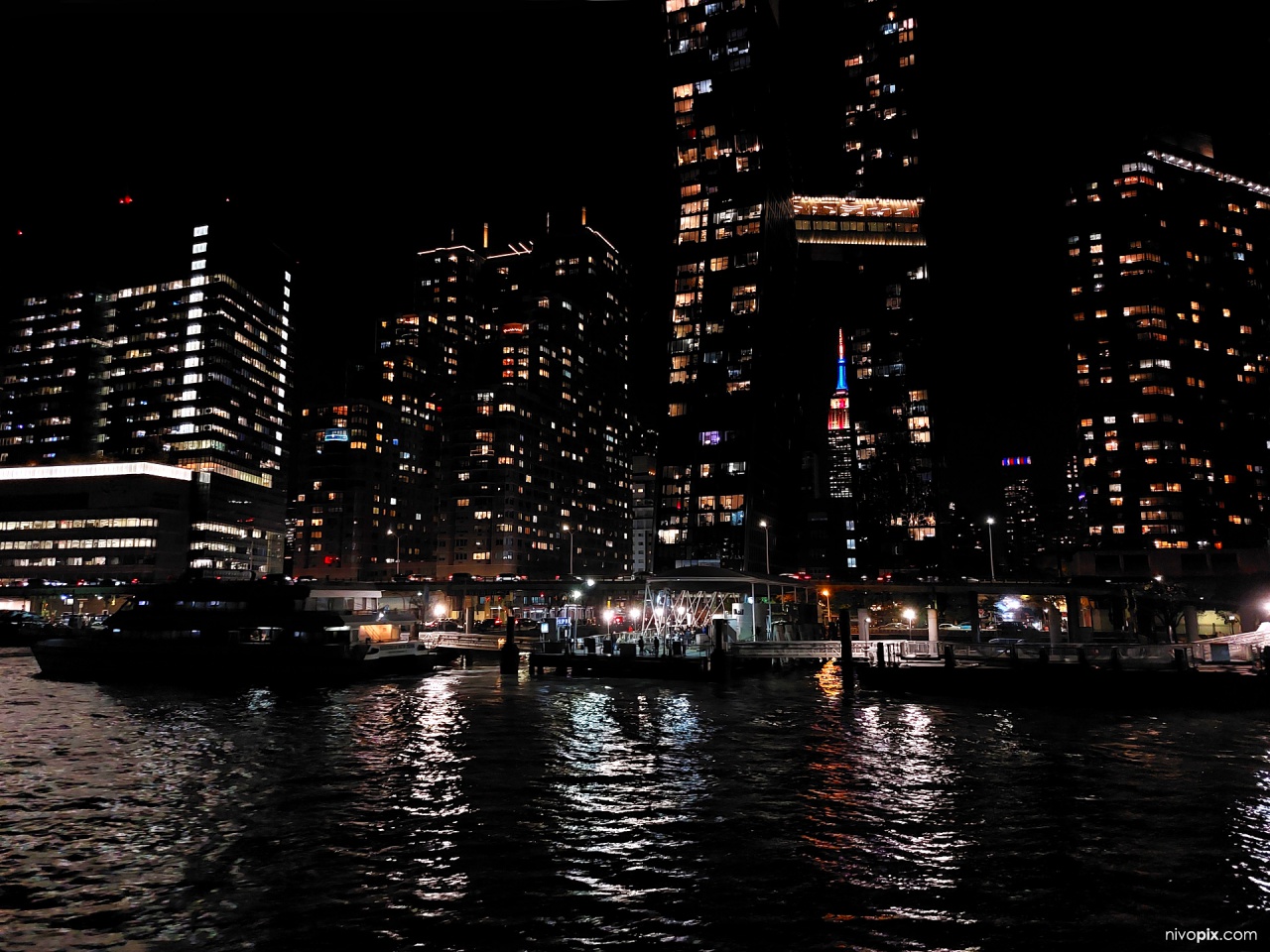 East 34th Street Ferry Landing at night