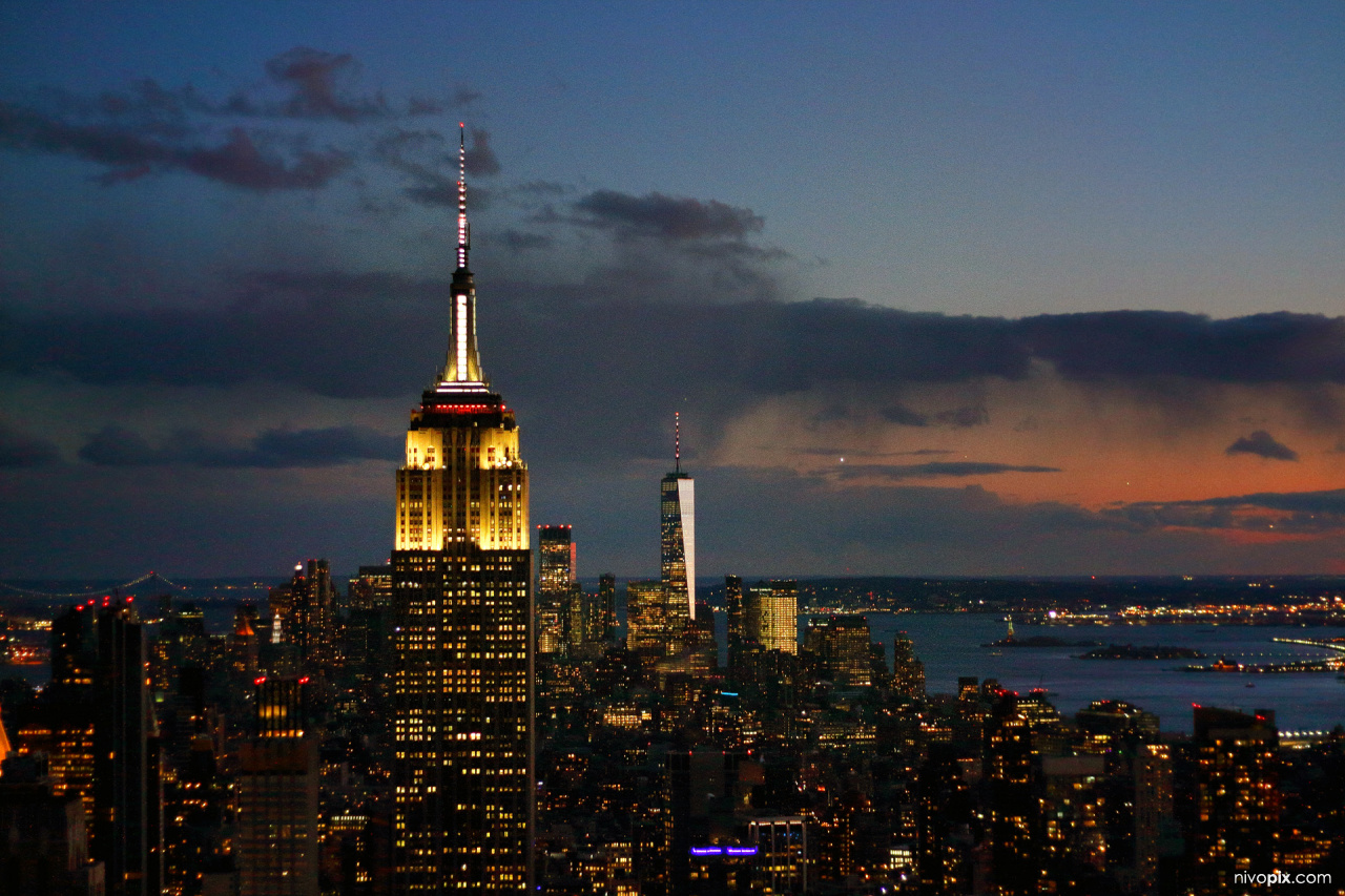 Empire State Building and One WTC at night