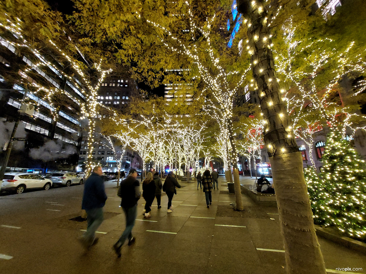 Zuccotti park with Christmas lights