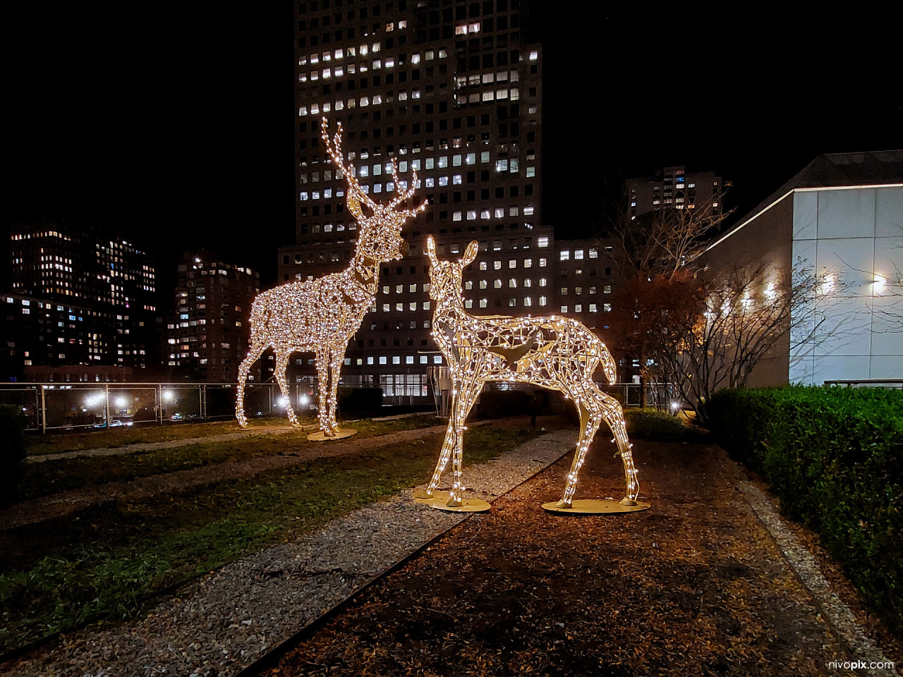 Christmas Reindeer lights at Liberty Park, WTC