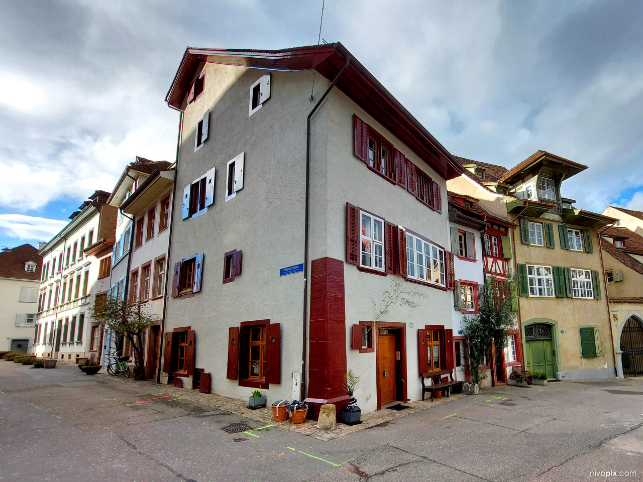 Traditional Swiss architecture in Peterskirchplatz, Basel
