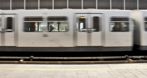 U1 train arriving Kaisermühlen Station – Vienna, Austria