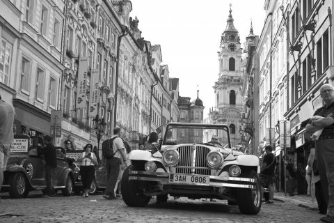 Convertible sightseeing car at Mostecká – Prague, Czech Republic