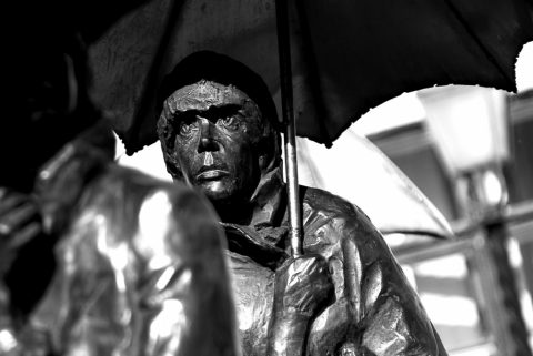 Imre Varga: Várakozók - Statues with umbrellas – Budapest, Hungary