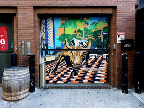 Charging bull mural - Wall Street Grill – New York, United States