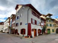 Traditional Swiss architecture in Peterskirchplatz, Basel