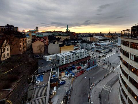 Stockholm skyline at sunset from Katarina gångbro – Stockholm, Sweden