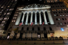 New York Stock Exchange building, by night