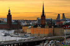 Stockholm skyline at sunset from Katarina gångbro