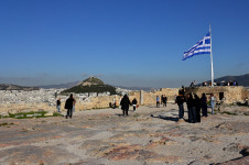 Greek Flag of Athens Acropolis, Mount Lycabettus